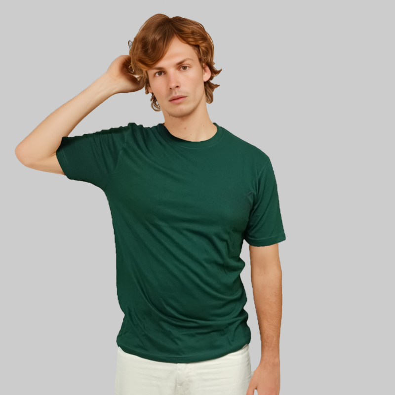 KETCHLOOK GREEN ROUND NECK PLAIN COTTON T-SHIRT