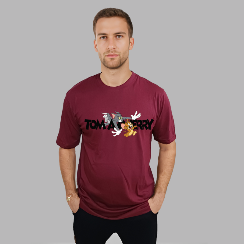 KETCHLOOK CLASSIC FIT TOM&JERRY MAROON TSHIRT 100% COTTON